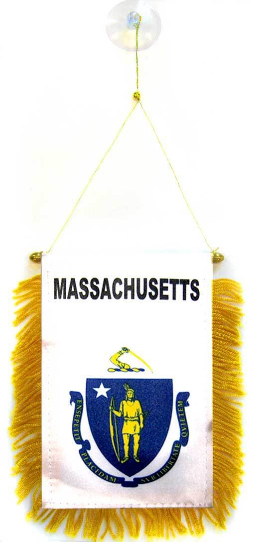 AZ FLAG, Massachusetts Mini Banner, 6'' x 4'', 100% Polyester US state of Massachusetts Small Pennant for Car