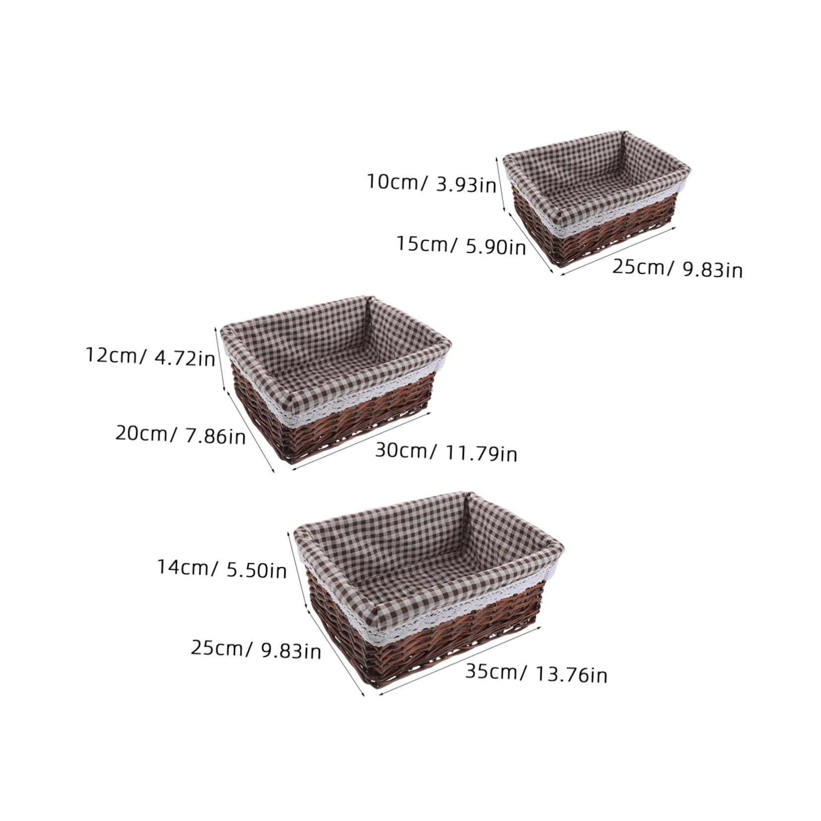 DOITOOL 3 Piezas Cesta de Almacenamiento Tejida de Mimbre Rectangular de Cesta de Mimbre para Aperitivos Mano con Forro para Libros Despensa y Artículos Diversos