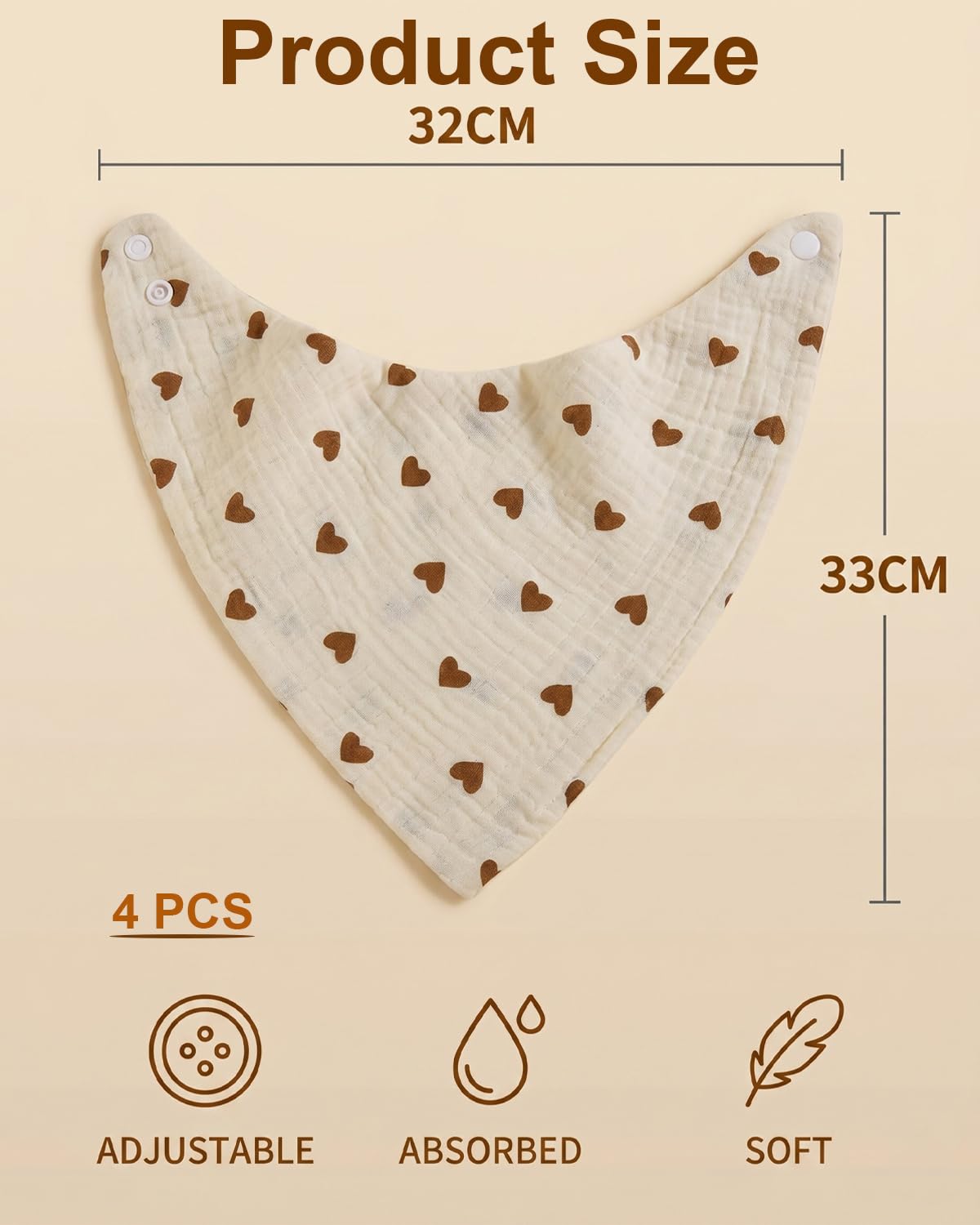 Bavaglini Neonato 100% Cotone Mussola Set Assorbenti Traspiranti Regolabili Orsetto Cuore Arcobaleno Koala
