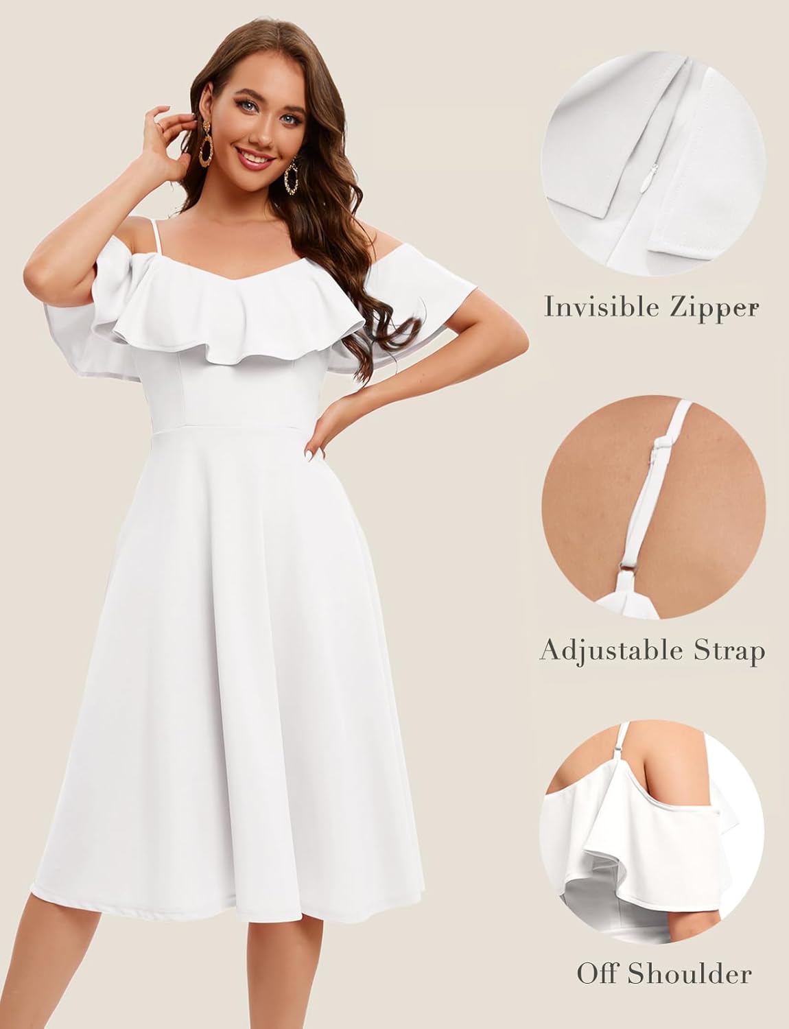 Bbonlinedress Womens Off The Shoulder Cocktail Dress, Formal Wedding Guest Prom Party Homecoming Graduation A-line Midi Dress