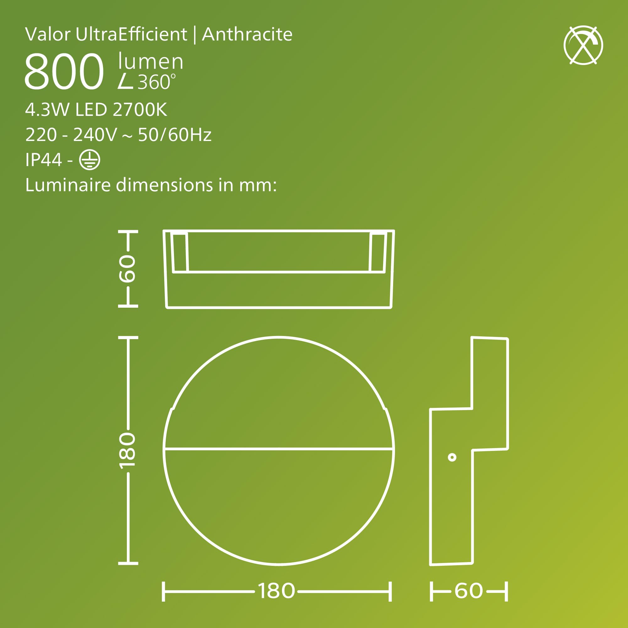 Philips Valor UltraEfficient Outdoor Wall Light 2700K 800lm Anthracite - Image 3