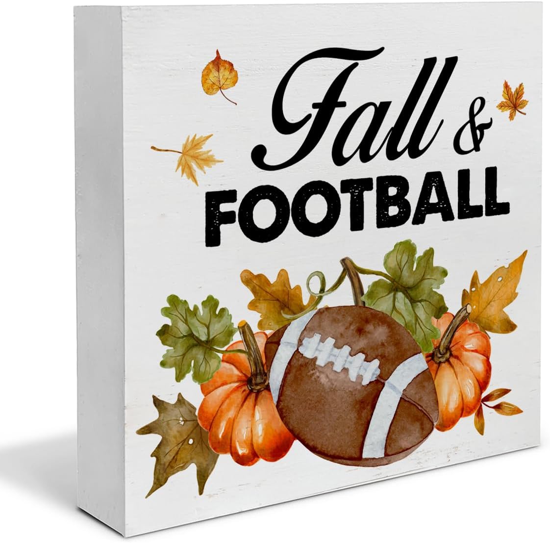 Letrero de madera de fútbol para decoración de escritorio de otoño y fútbol, letrero de madera de calabazas de otoño, decoración de fútbol de 5 x 5
