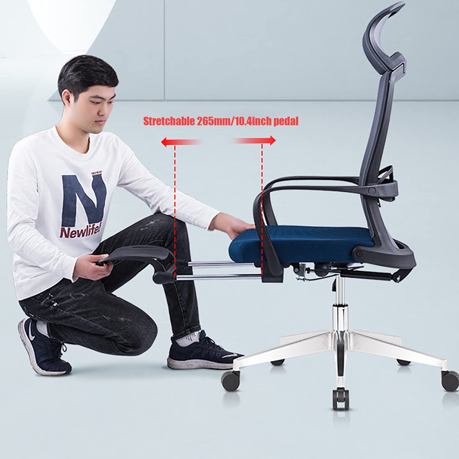 Krzesło biurowe z podnóżkiem, ergonomiczne krzesło biurowe, obrotowe krzesło biurowe z kółkami, podłokietnikiem, zagłówkiem, podparciem odcinka lędźwiowego (Grey Aluminum Alloy Feet)