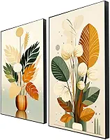 Kit 2 Quadros Decorativos com Moldura de Madeira Folhagem Moderna Grande para Sala Quarto e Hall Decoração Minimalista Elegante(Moldura Preta,50x70)