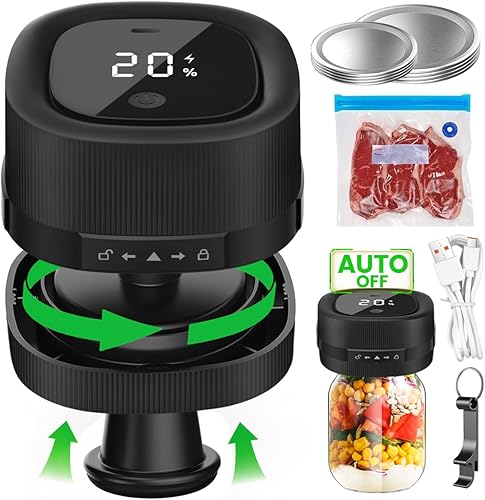 Sellador al vacío eléctrico de tarros de masón, sellador al vacío 3 en 1 para frascos compatible con bolsa de vacío, sellador al vacío de tarros