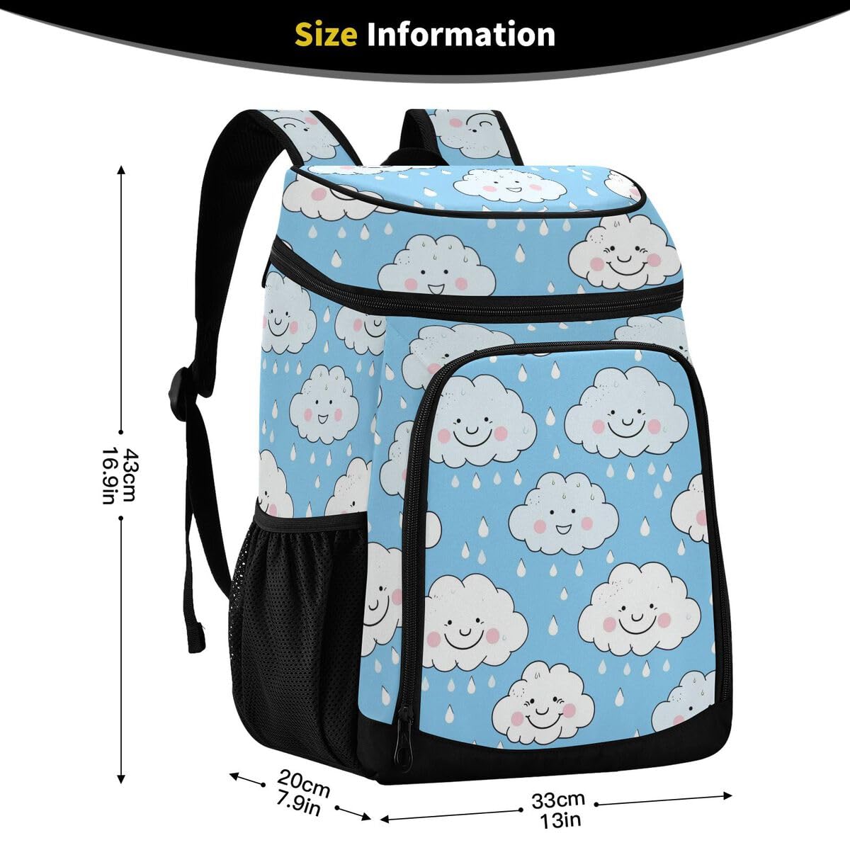 Blue Clouds Cooler Backpack Leakproof Insulated Lunch Cooler Bag 30 Cans Camping Backpacks for Camping Hiking Beach