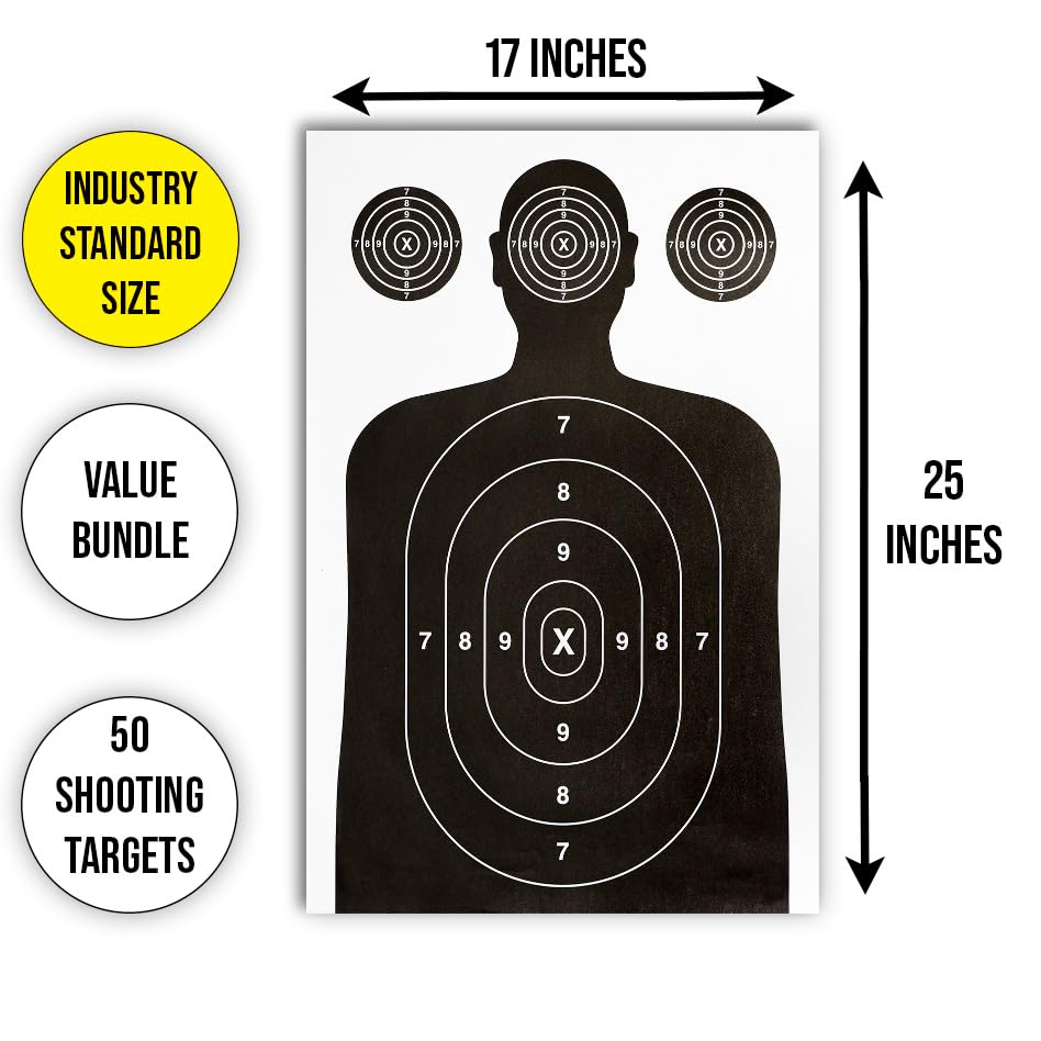 Image of 50 Pack Paper Shooting Target for Gun Range, Target Practice- (Industry Standard Size 17 X 25 inch) Silhouette Paper for Handguns, Rifles, Pistols, Airguns, BB Gun, Pellet Gun, Crossbow, Arrow