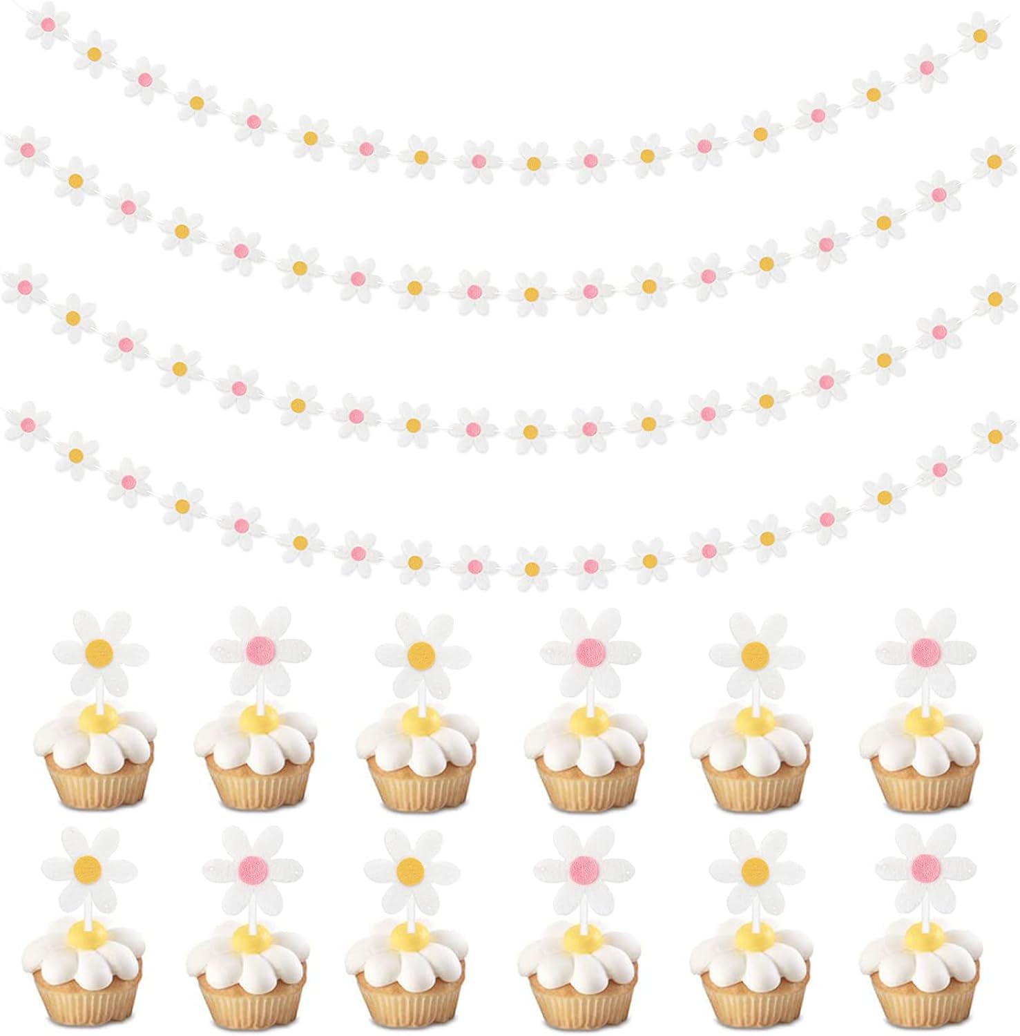 Daisy Flower Birthday Party Decorations Kit, 4PCS Daisy Garland Felt Flower Garland