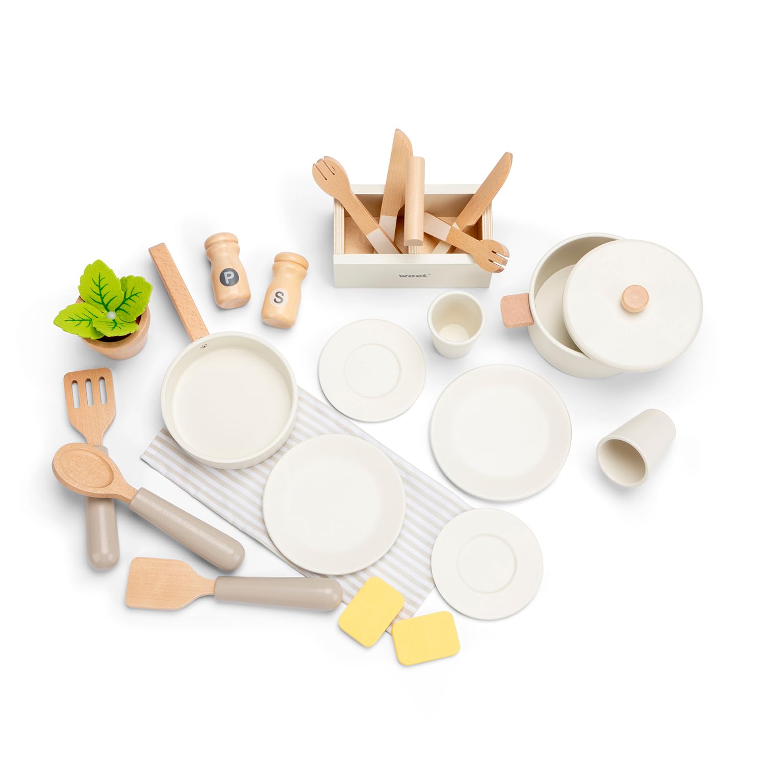 Woet® Cucina Giocattolo in Legno con Lavastoviglie per Bambini - Forno, Lavandino e 23 Accessori - Set Chef di Imitazione - Dai 3 Anni in Su