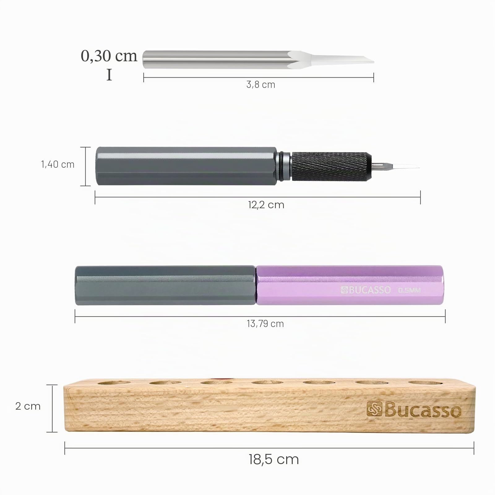 model Scriber, 7-Piece Tungsten Steel Blade Scribing Tool Set 0.075/0.1/0.125/0.15/0.2/0.3/0.5mm, with Wooden Stand for Modeling Hobby