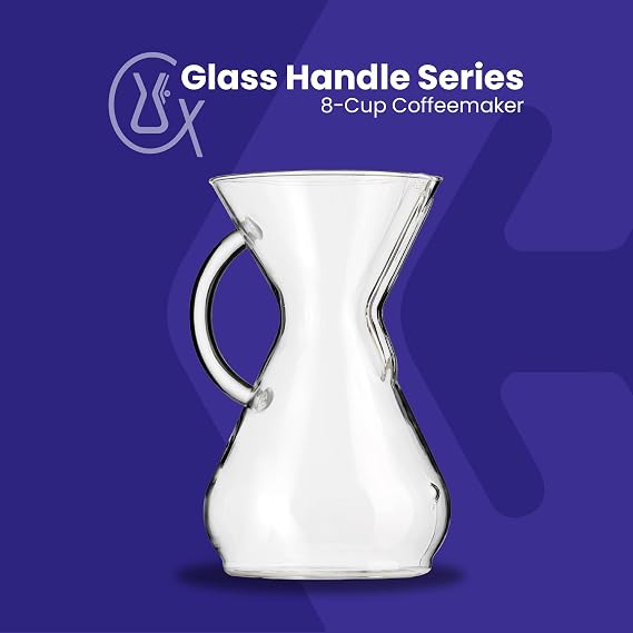 حزمة Chemex - سلسلة مقبض زجاجي 8 أكواب - فلاتر مربعة 100 قيراط - تغليف حصري