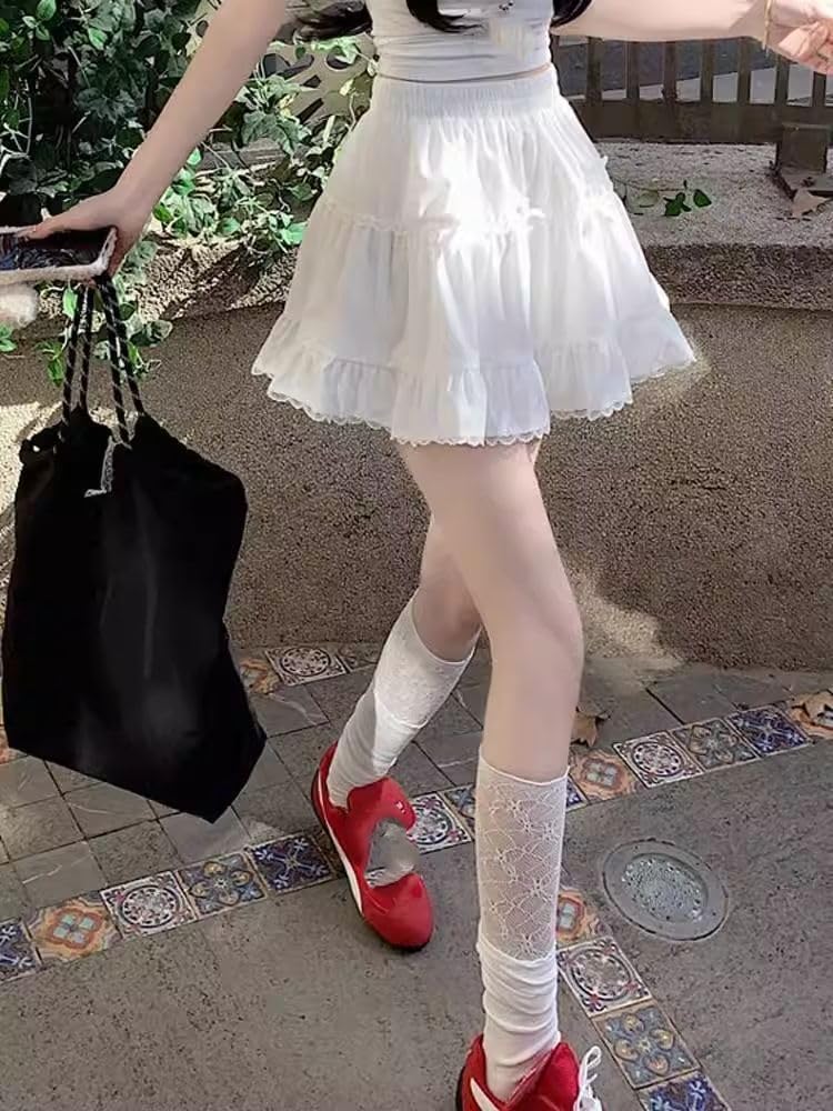 Gonna Mini Kawaii Lolita, con Fiocco, a Volant Multistrato, a Ruché, da Donna