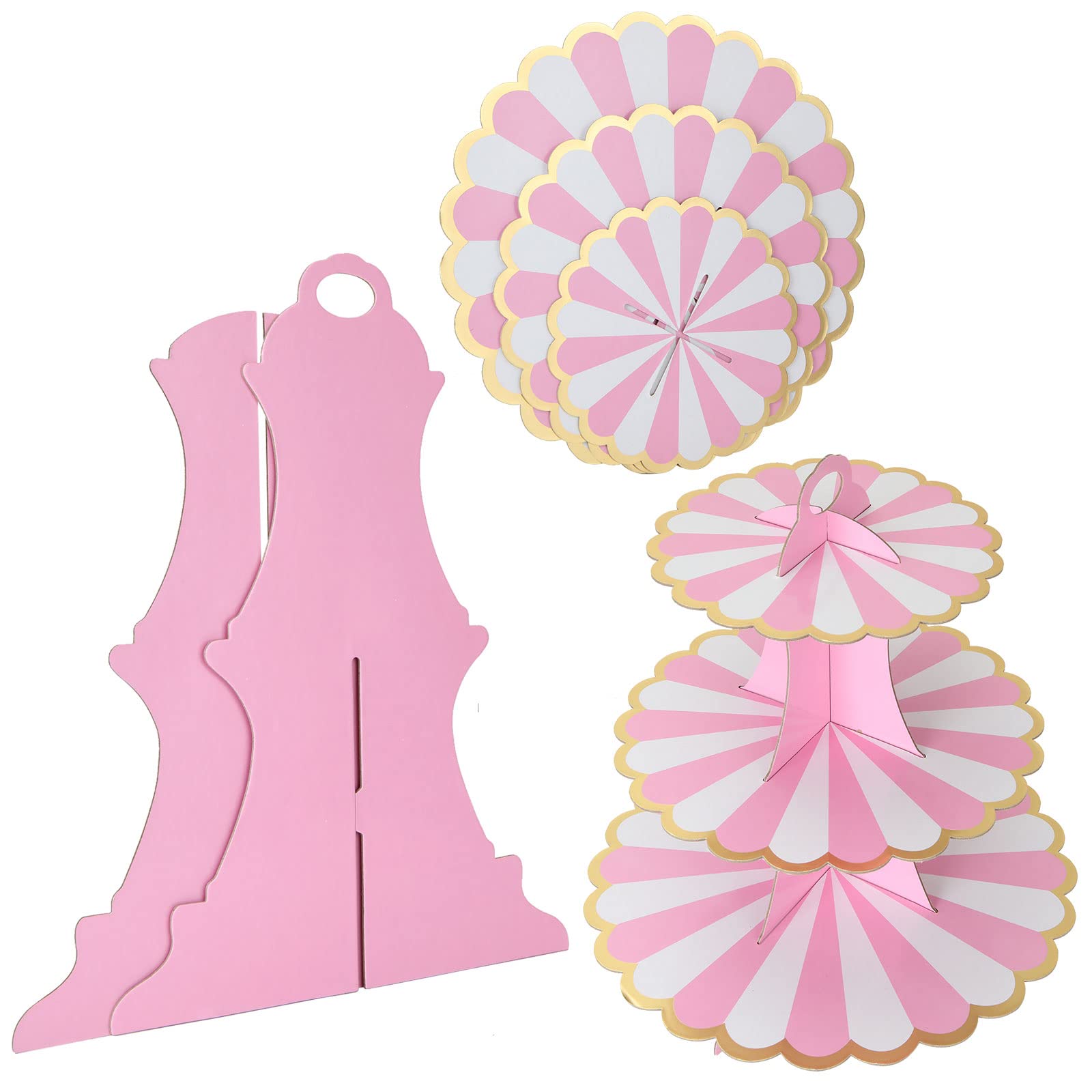 JMIATRY Confezione Da 6 Supporti Per Cupcake A 3 Livelli In Cartone – Torre Rotonda Per Dessert – Colori: Nero, Bianco, Rosa – 30x32 Cm – Per Feste, Matrimoni, Baby Shower E Tè Pomeridiano - 4