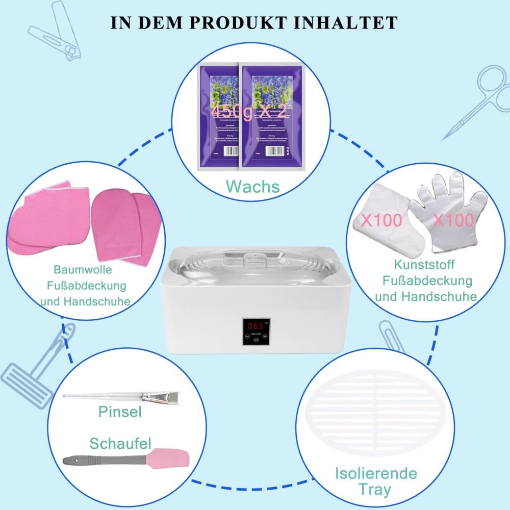 Paraffinbad Beheizte Wachsmaschine mit Automatikmodus, präziser Temperaturregelung & Schnellschmelz Wärme halten, professionelle Hausspa-Suite feuchtige Haut Arthritis lindern (4L) (Silvery)