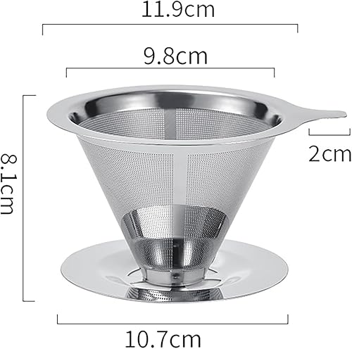Miniatura 3 de MOSHOU Verter sobre el gotero de café, filtro de café de goteo lento de acero inoxidable, cono de metal, filtro de café reutilizable sin papel de