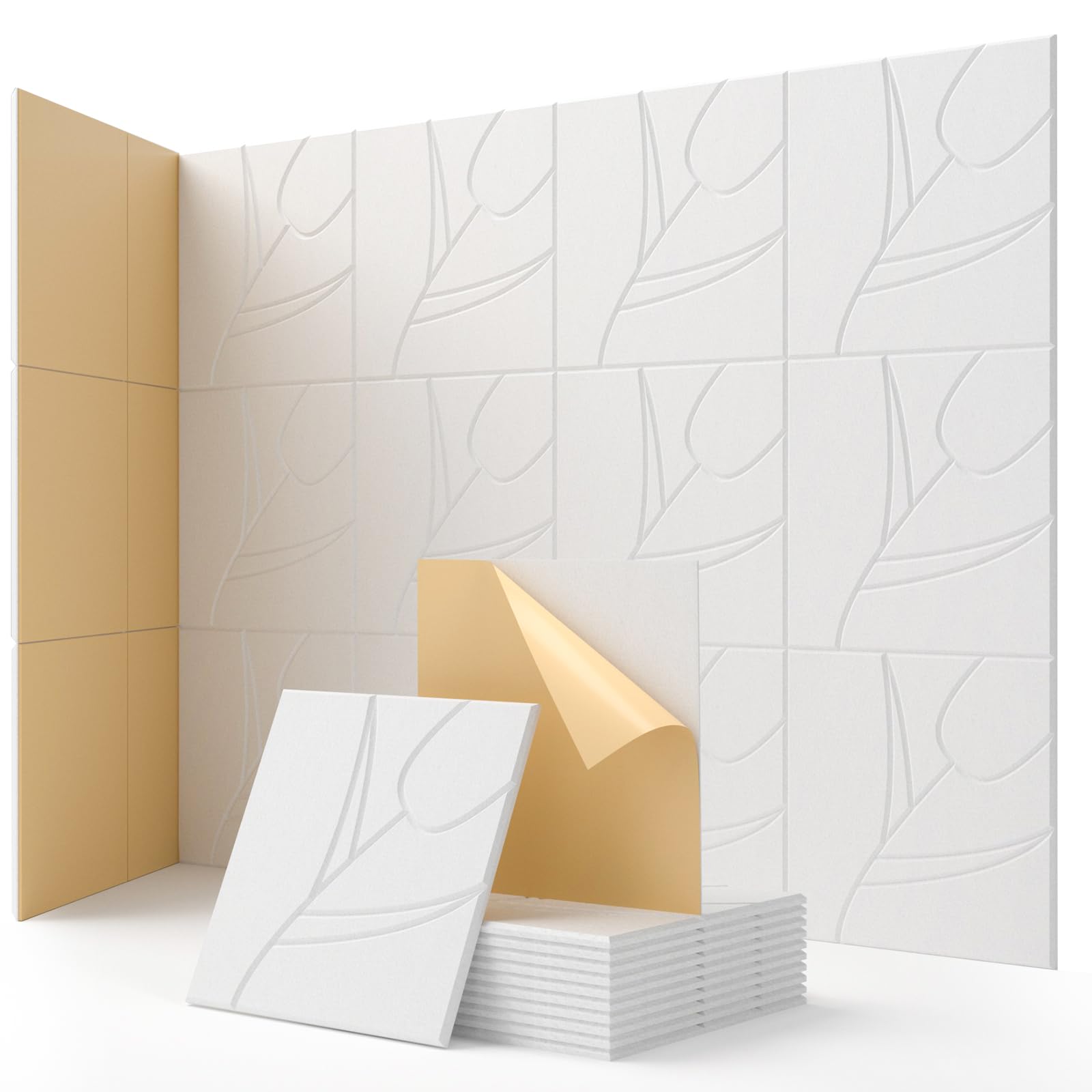 Sound Proofing Panels Self-Adhesive, 12 pcs, Kuchoow Acoustic Panels for Studio, Home, Offices, Echoes Absorbing & Noise Reduction, 12" X 12" X 0.4", Acoustic Wall Panels