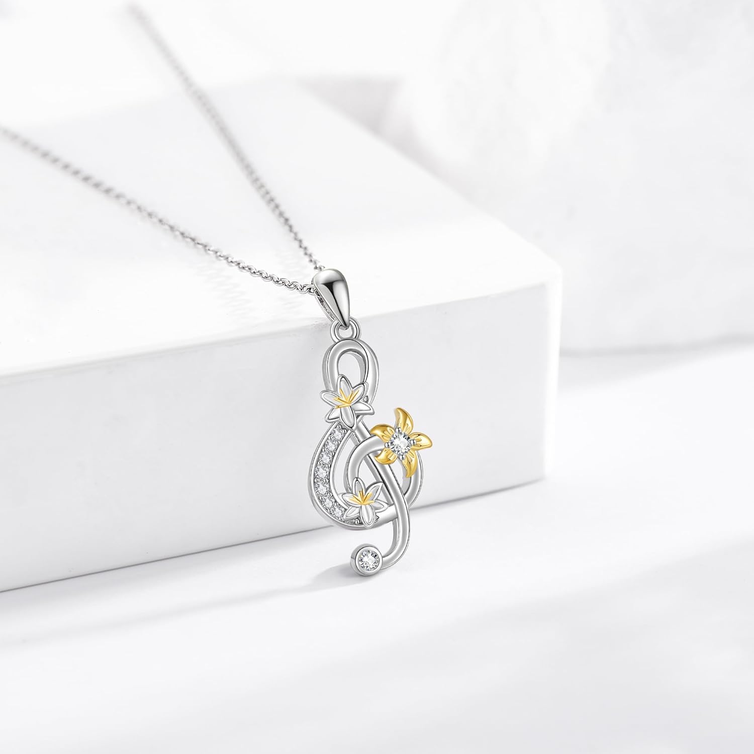 URONE Lily Flower Necklace Sterling Silver Lily Music Note Pendant Singing Necklace Jewelry Gifts for Women - Image 2