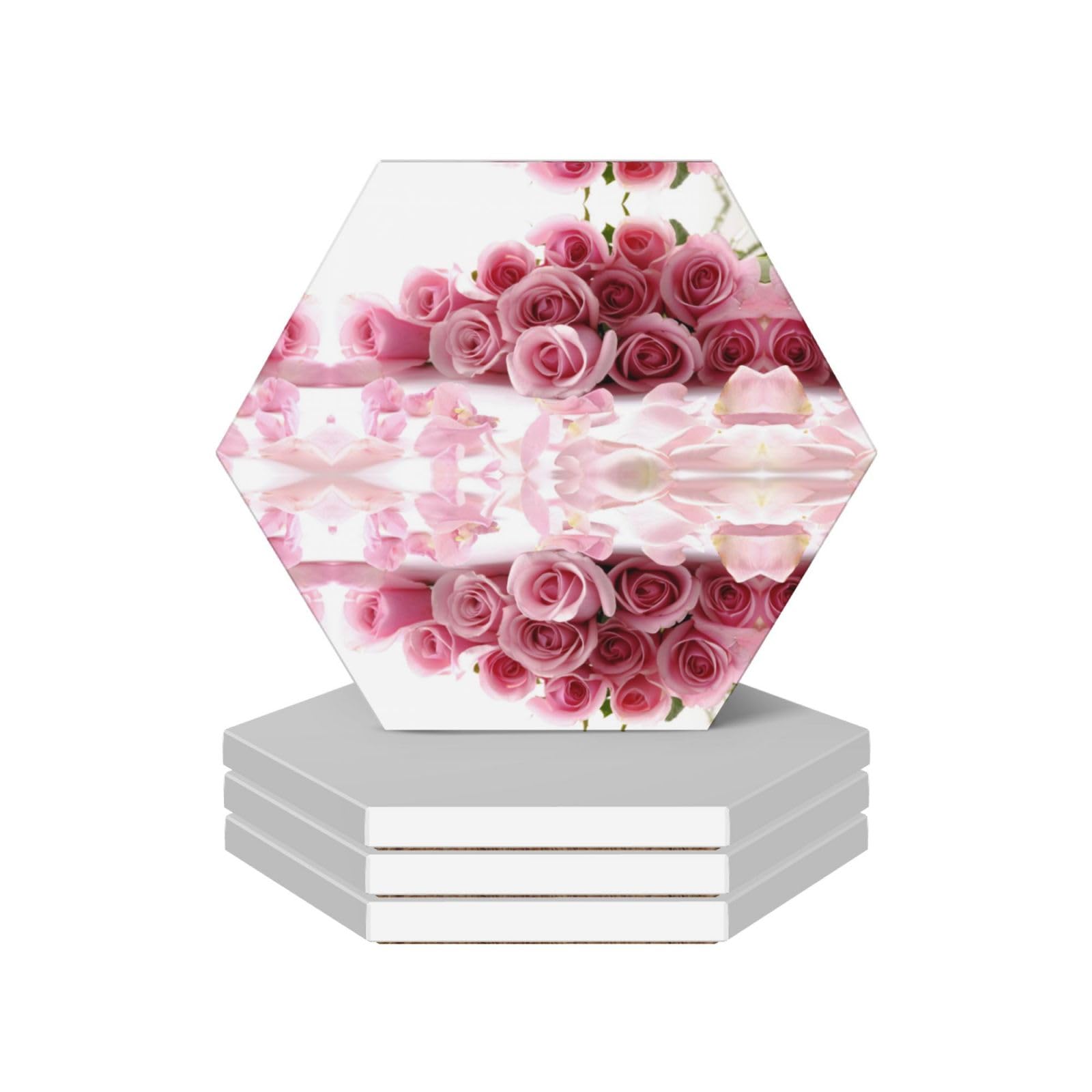 4 Hexagonal Rose Coasters, Ceramic Home Decor Coasters With Anti Slip Cork Base, Tea And Coffee Coasters, And Daily Coasters.