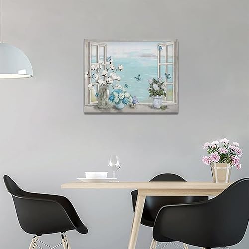 Miniatura 7 de Arte de pared de algodón de hortensias para baño, diseño de flores y mariposas, decoración de pared de baño, impresiones de lienzo de algodón para