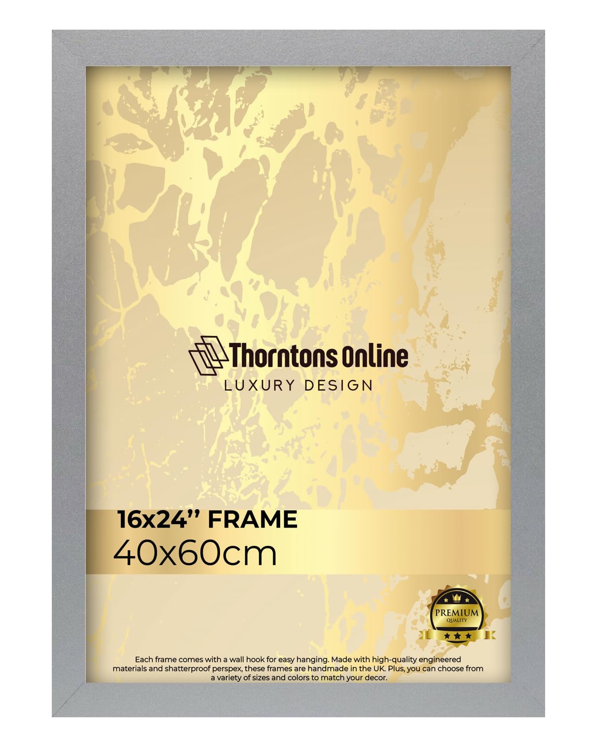 Thorntons Online Silver Modern 40 X 60 Cm Poster Frame Crystal Clear Acrylic Front Picture Photo Frame 60X40cm Mdf Backing With Both Ways Hanging Hooks - Home Office Use