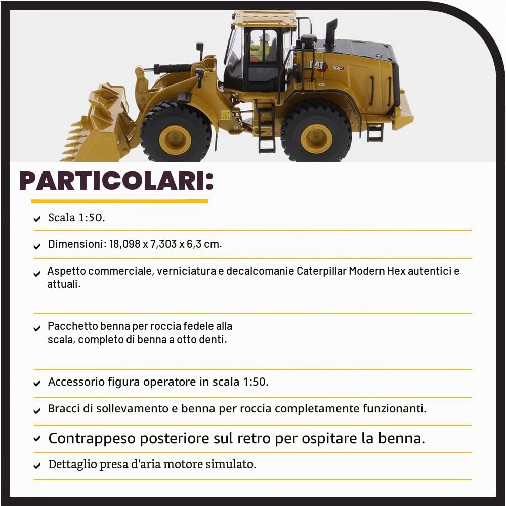 DM DIECAST MASTERS- Diecast Masters 85682-Pala gommata Caterpillar, Next Gen Cat 966GC, Scala 1:50, Circa 6,6 x 7,3 x 18,2 cm, da 14 Anni, Colore Yellow, 85682