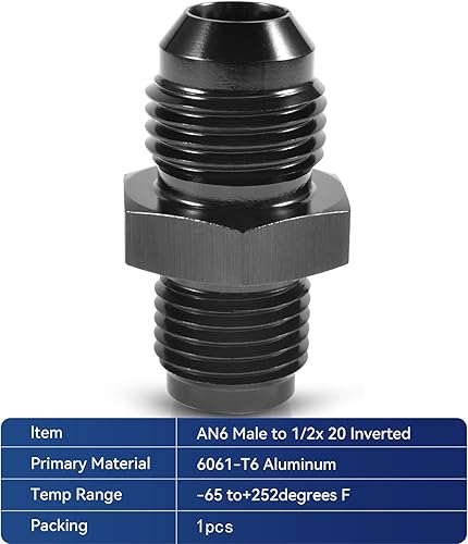 Miniatura 5 de PFCKE Adaptador de rosca invertida macho 6AN 12 x 20 conector negro recto de aluminio.