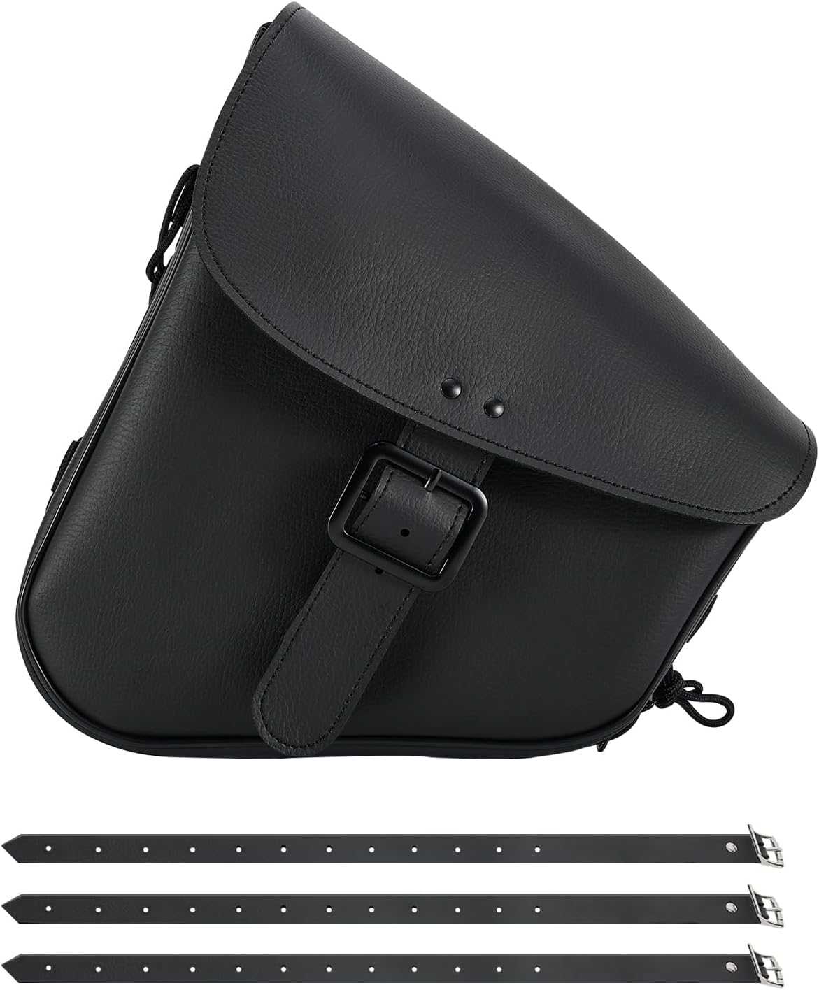 Motorcycle Saddle Bags Synthetic Leather Motorcycle Solo Swing Arm Bag For Softails Sportsters Choppers Waterproof Side Bags (Left Side, Black-Single Buckle, 11.5" x 10.25" x 3.9")