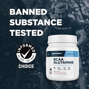 Transparent Labs BCAA Glutamine - 8000 Mg of BCAA Powder with L Glutamine for Post Workout Recovery, Muscle Growth, Increased Endurance - 30 Servings, Blue Raspberry