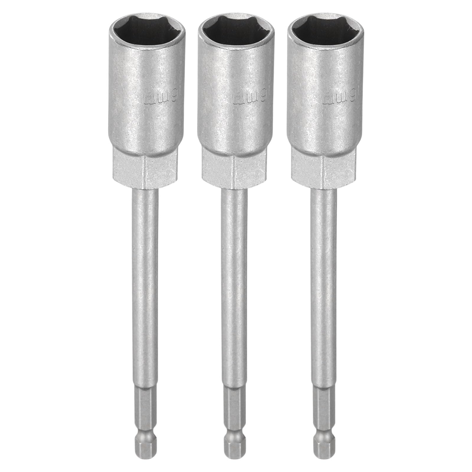 sourcing map 3pcs Nut Driver Drill Bit 16mm Metric Impact Socket 1/4" Hex Shank 6" (150mm) Extra Long 6-Point Sockets Quick-Change CR-V Steel Bolt Setter for Power Drill Drivers