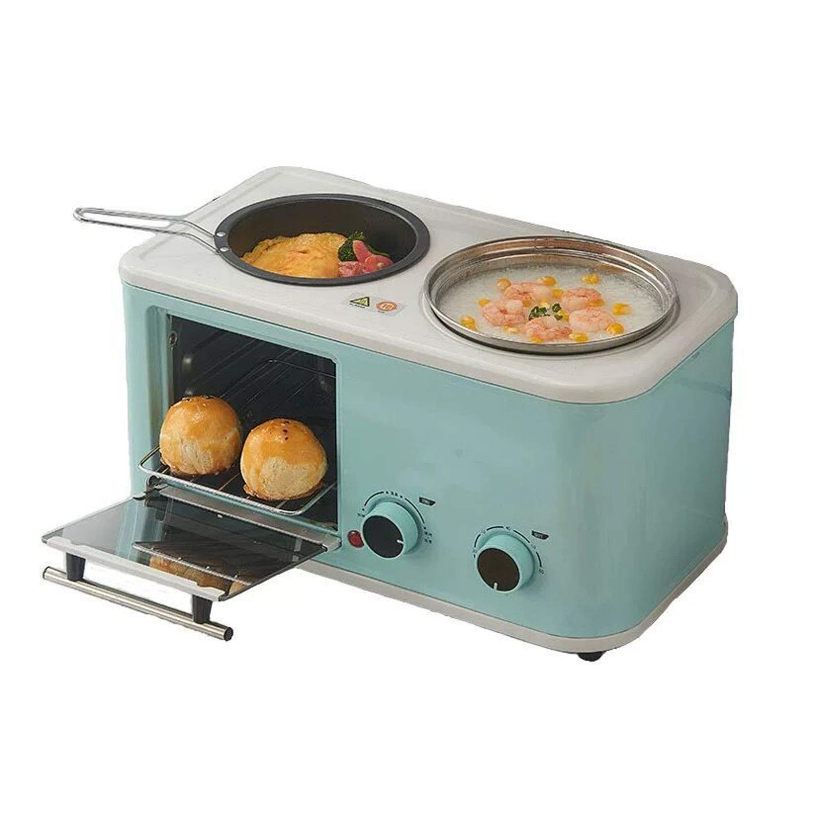 AYCDL Portable Multifunction 3 in 1 Breakfast Machine, Electric Mini Oven, Family Breakfast Station for Baking, Frying,Blue,Blue