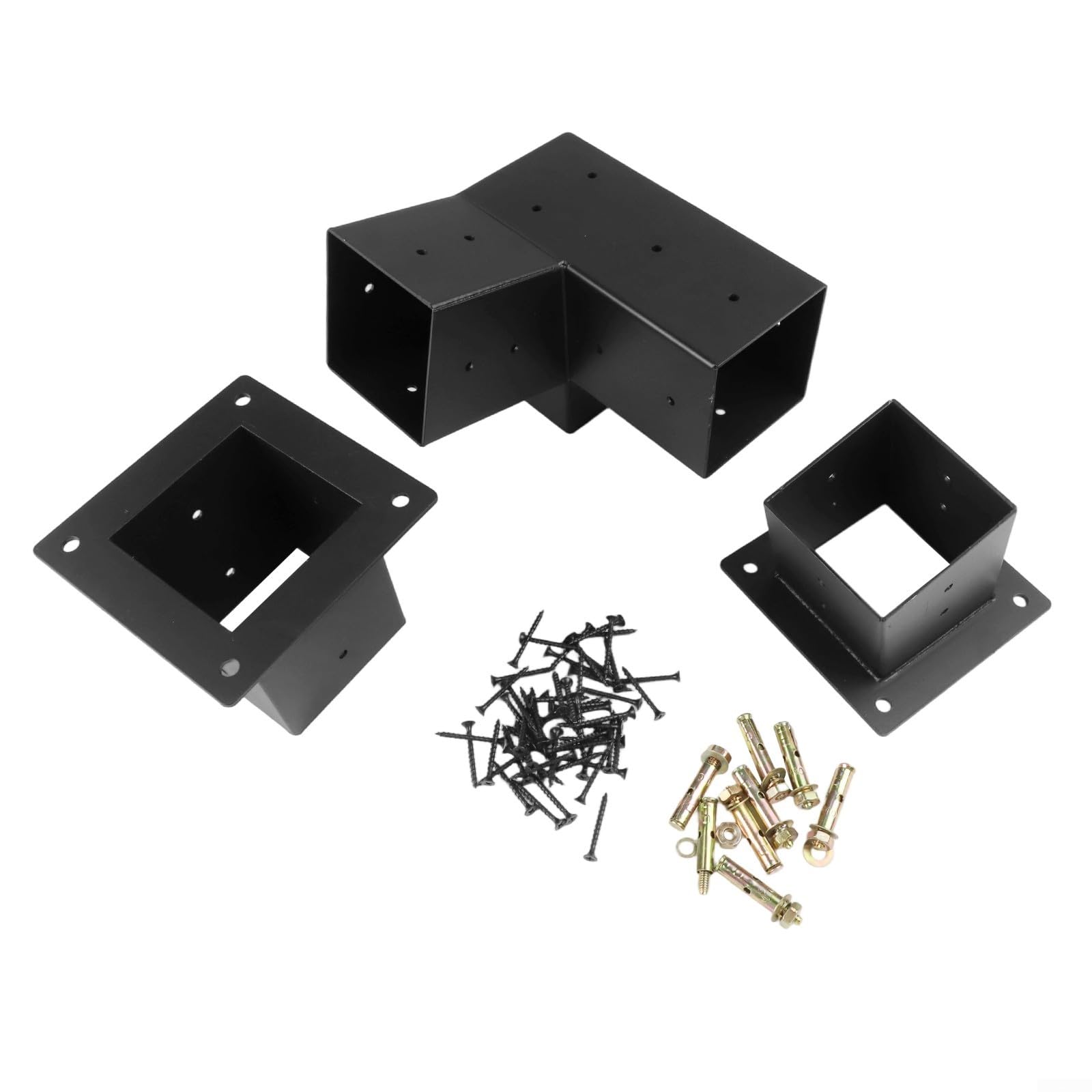 Set di staffe per pergola da tetto inclinate in acciaio nero, montaggio a parete per pali da 10 x 10 cm, kit di hardware per gazebo a 15 gradi a 3 vie e unidirezionale, con viti per portico esterno