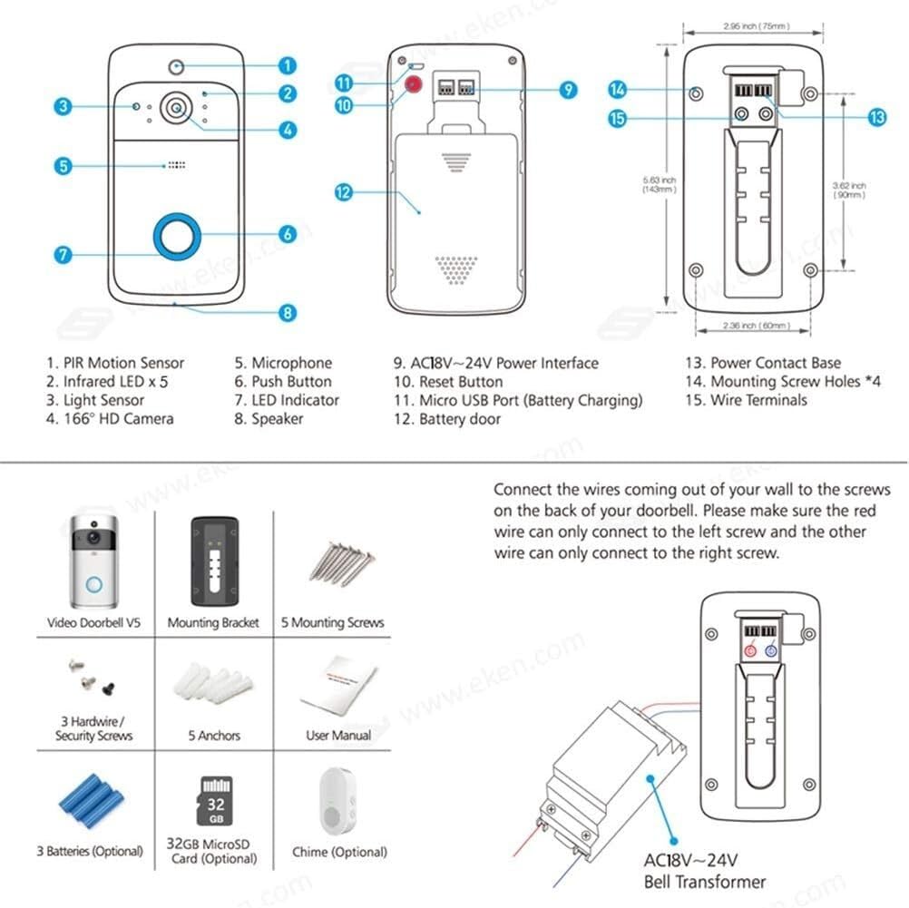 Inteligentna kamera wideodomofonowa Wi-Fi Domofon wizualny z dzwonkiem do drzwi IP z noktowizorem Bezprzewodowa kamera bezpieczeństwa w domu