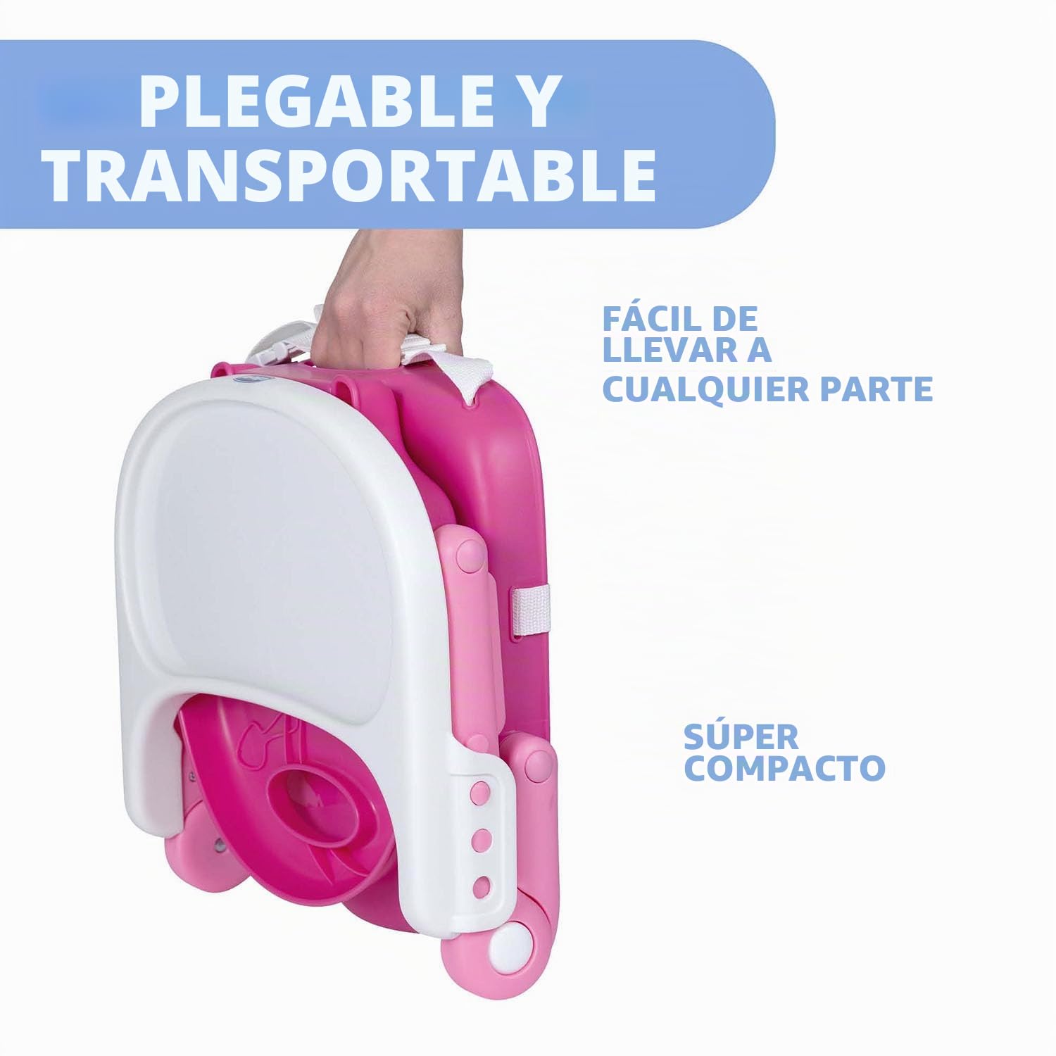 Chicco Pocket Snack Alzador de Silla para Niños para Comer, Apto de 6 Meses hasta 3 Años (15 kg), Trona de Viaje Portátil y Ajustable para Bebés, Compacta y con Bandeja Desmontable - Rosa