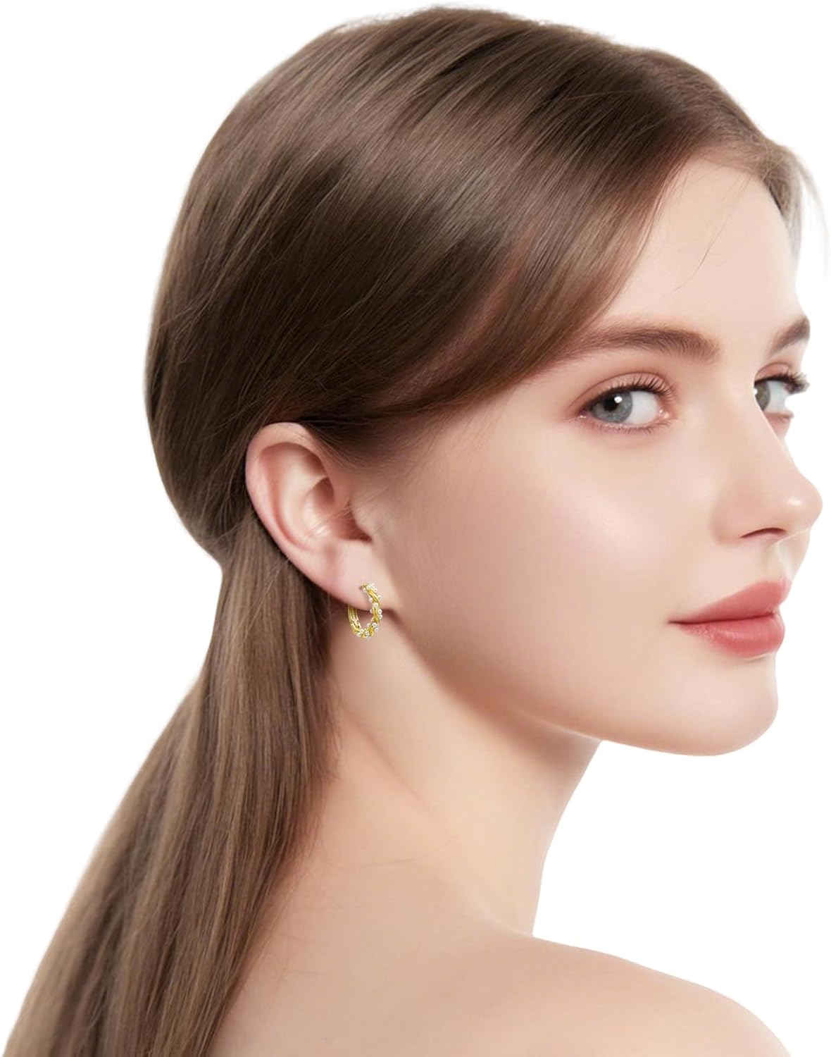 Pearl Chunky Hoop Earrings Sterling Silver Pearl Twisted Huggie Earrings for Women, Dainty Pearls Dangle Earrings Trendy Jewelry Gift - Image 2