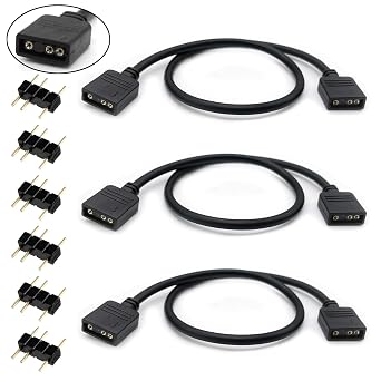 3-Pack ARGB Extension Cable, 5V 3-Pin Addressable RGB Cable, 1-to-1 Female to Female for Extending Computer PC Fans/LED Lights, 30cm / 11.8in