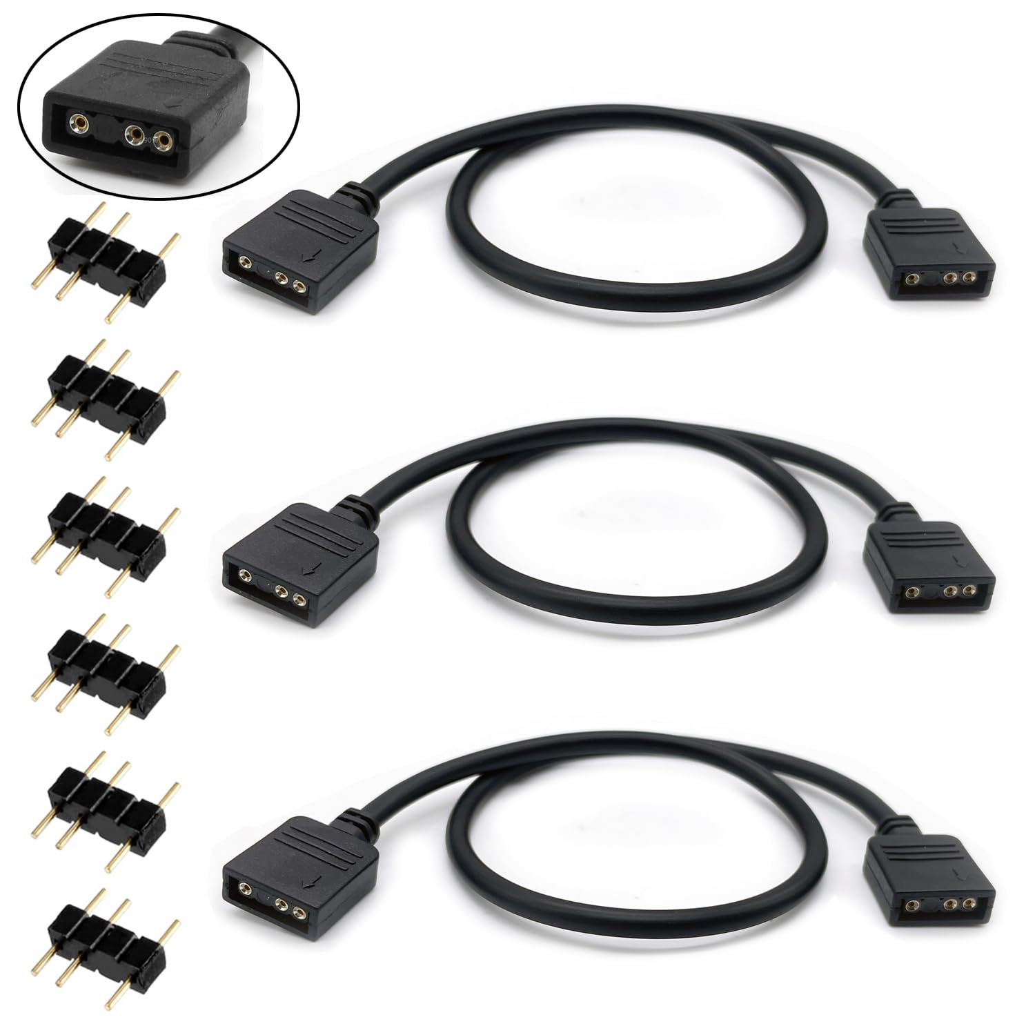 (3-Pack) ARGB Extension Cable, 5V 3-Pin Addressable RGB Cable, 1-to-1 Female to Female for Extending Computer PC Fans/LED Lights, 30cm / 11.8in