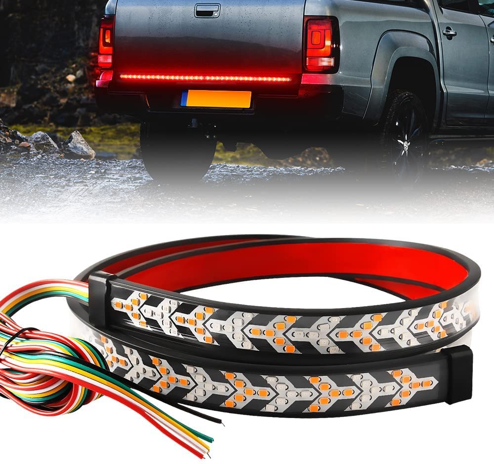 AutoBizarre 48 inch Sequential Amber Turn Signal Lights Double Flashing Light Truck Tailgate Light Pickup Tail Light Strip Compatible with All Cars, Trucks, SUV, Vans