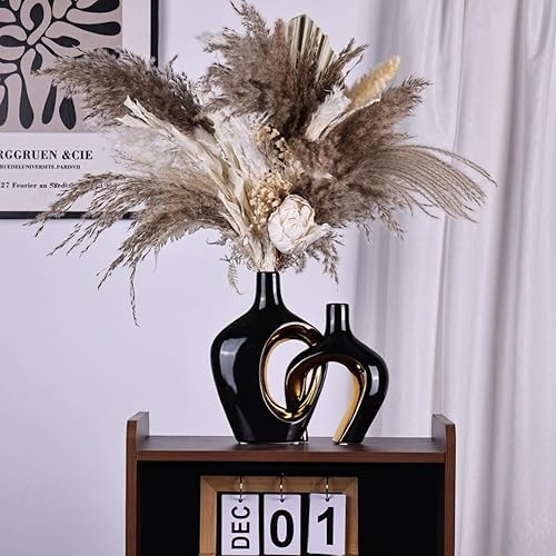 Miniatura 6 de Juego de 2 jarrones de cerámica en blanco y negro, decoración de granja, decoración de chimenea, decoración de repisa y estante, decoración del