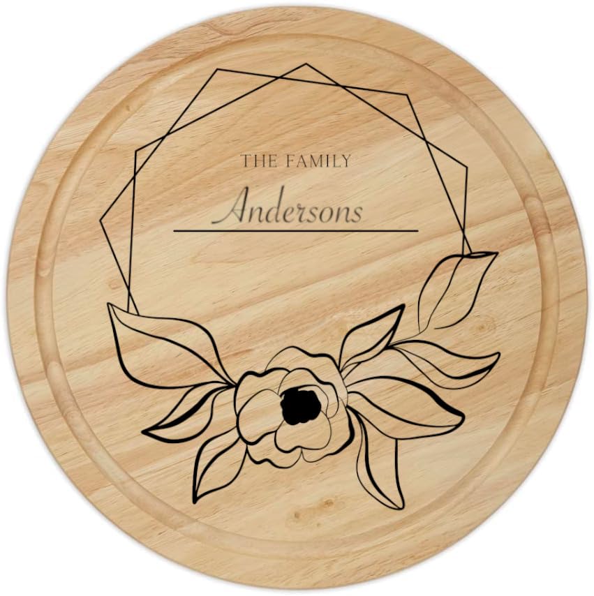 Personalised Chopping Board Cheese Board Wooden Cutting Board Wedding Gift Laser Engraved Housewarming Gift Custom Anniversary Mothers Day Gift for Couples & Families (Flower Round)