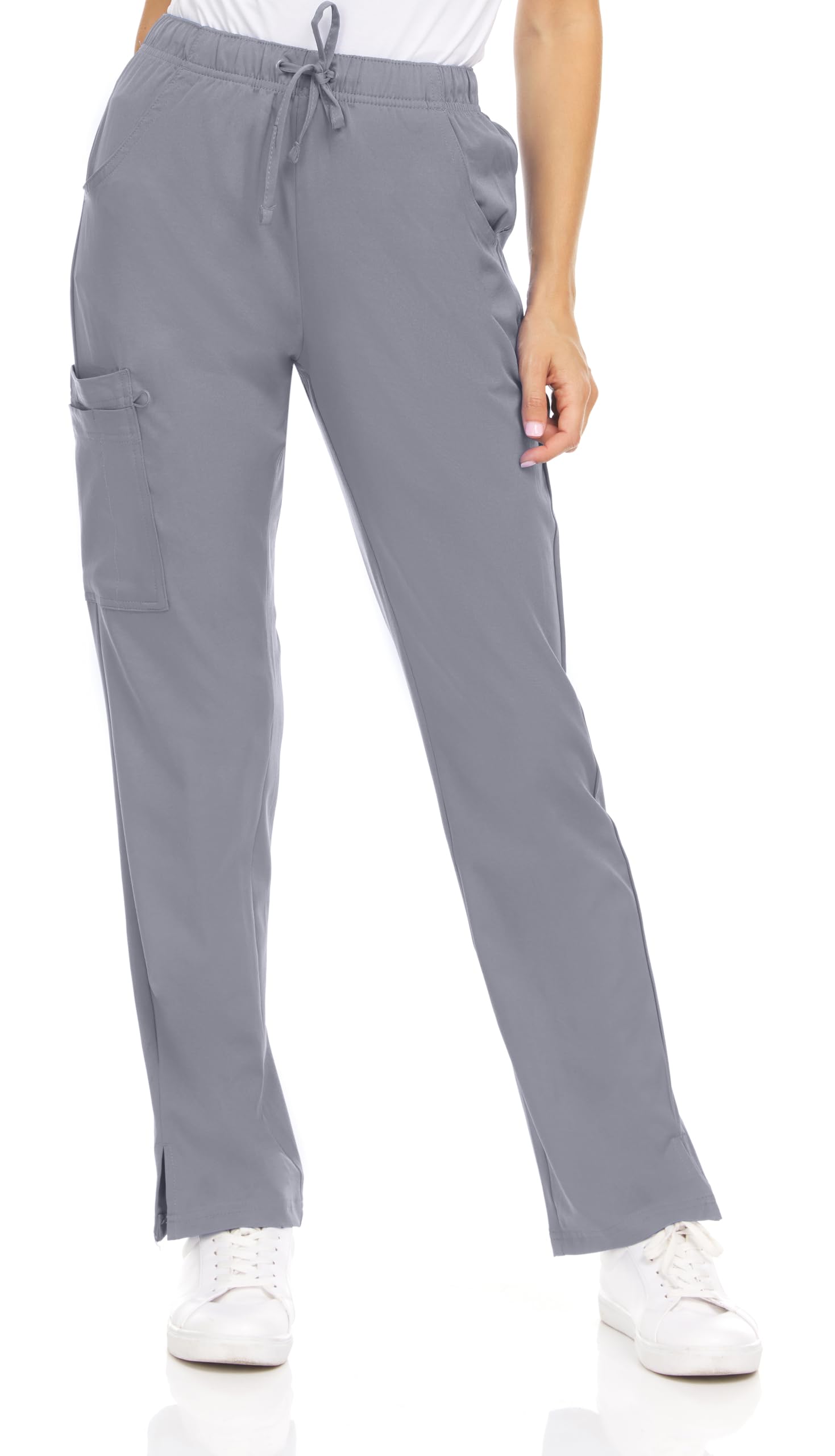 MediChic Womens Scrubs 4-Way Anti-Wrinkle Stretch Straight Leg Six Pocket Pants with Cargo Pockets Grey