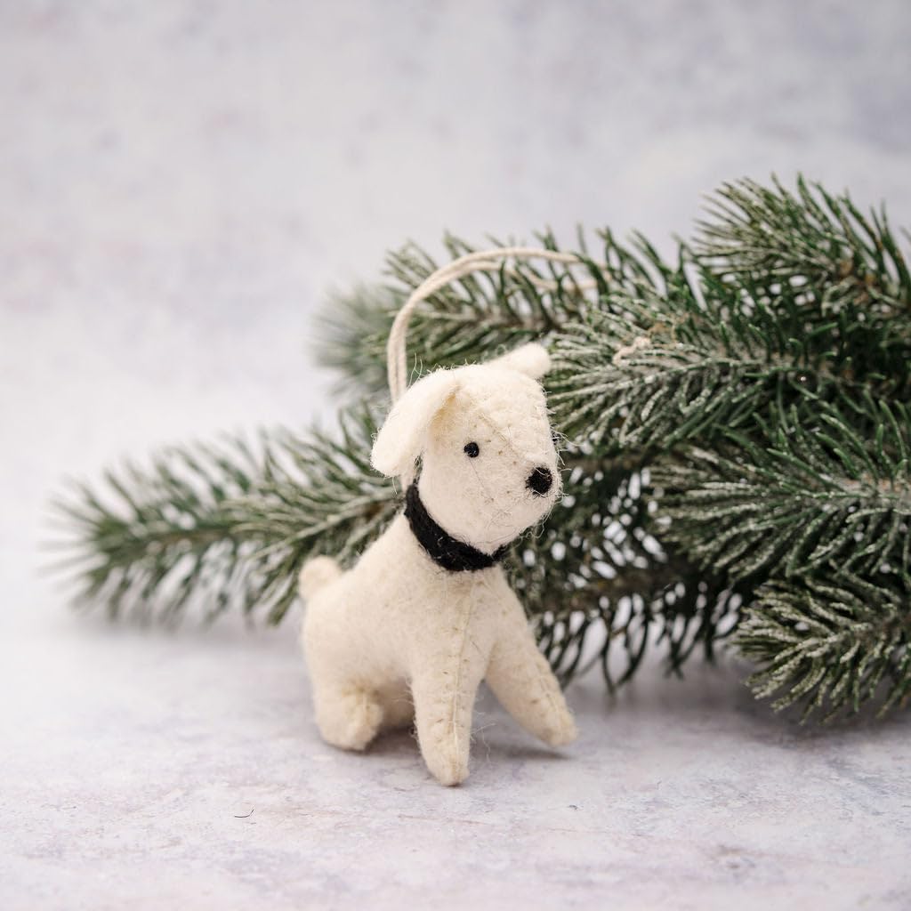 Arthur Cameron White – Handmade Felt Dog Ornament – Luxury Traditional Christmas Decorations, Elegant Christmas Table Decoration And Timeless Christmas Décor
