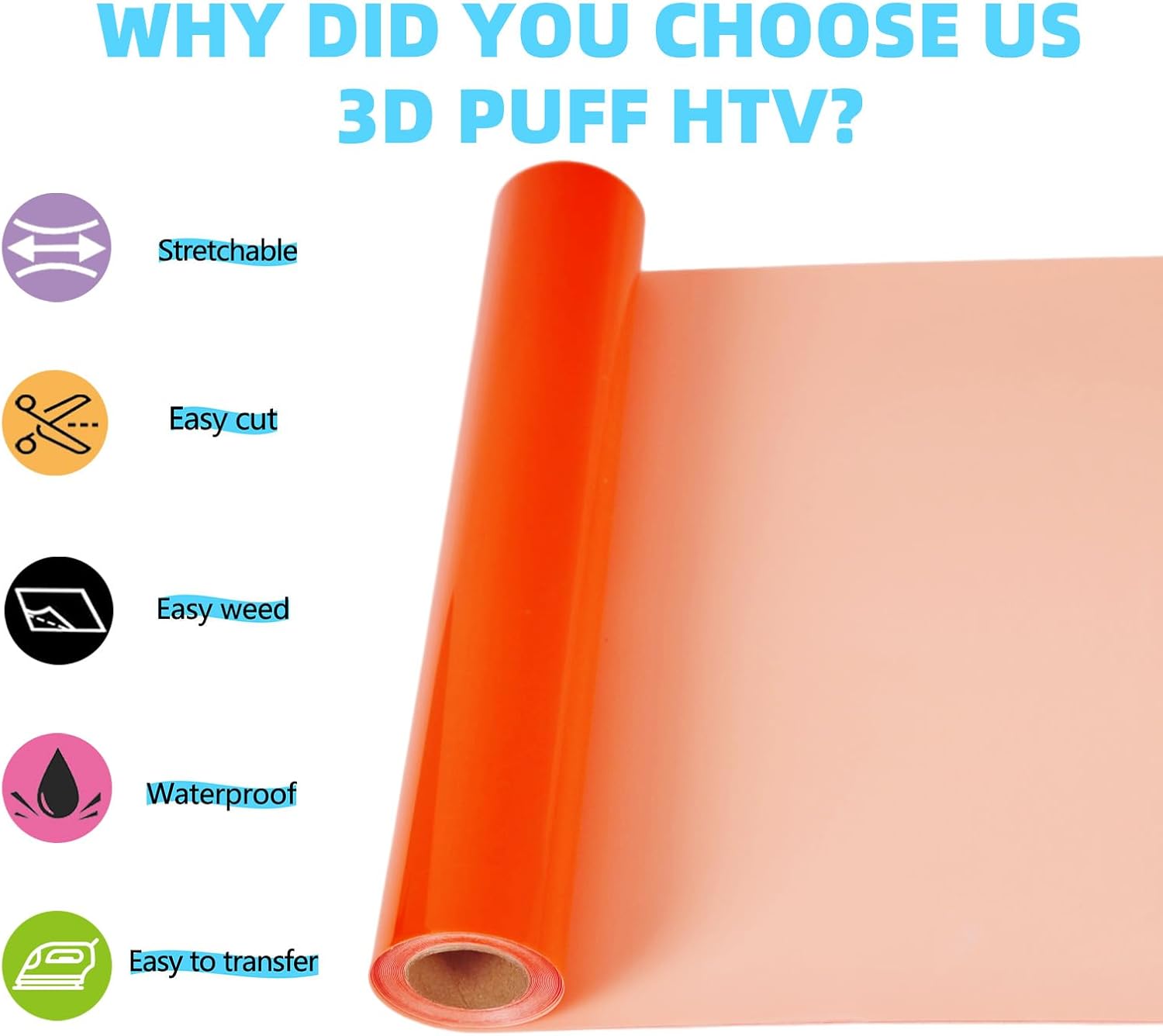 guangyintong 3D Orange Puff Heat Transfer Vinyl HTV Rolls, 12" x 8ft Orange Iron on Vinyl for T Shirts, Puff HTV Vinyl for All Cutter Machines Easy to Cut & Weed for Heat Vinyl DIY Design