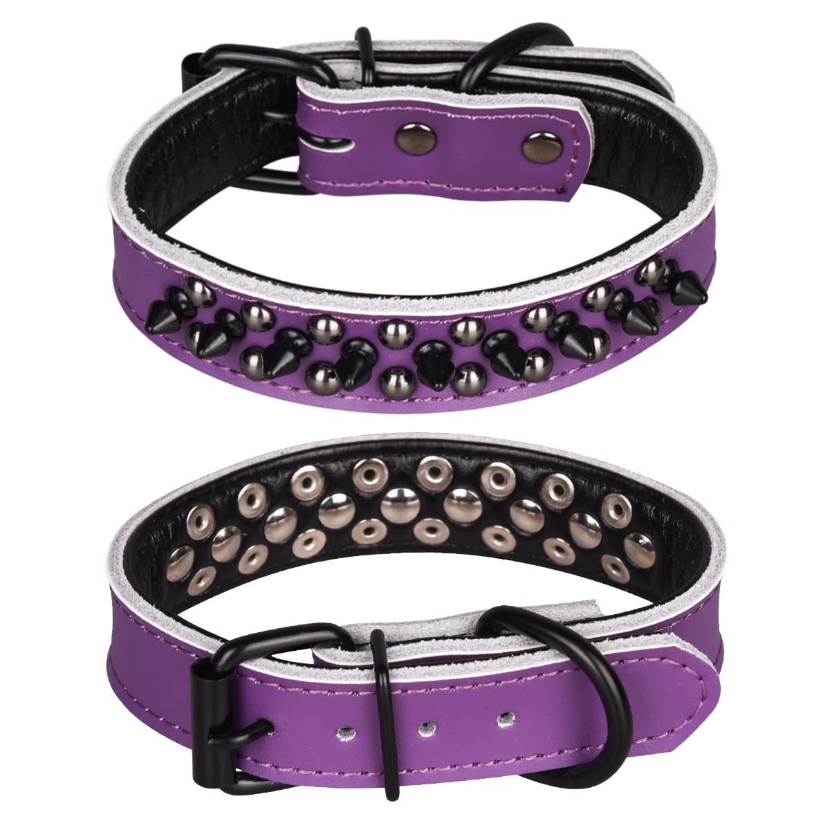 Bbmmayy Spiked Studded Dog Collar, Soft Genuine Leather Dog Collar, Adjustable Dog Collars for Small Medium Large Dogs Breeds Pit Bull (L fit Neck