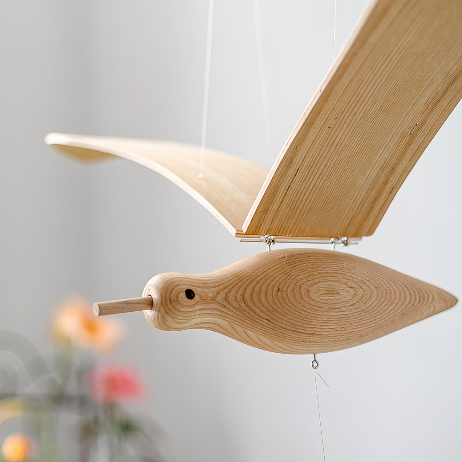 Wooden Seagull Mobile Birds, 34 x 86 inches, Bird Hanging Decor Wind Chime,Natural Wood Art Sculpture for Home, Nursery, Outdoor Decoration (Brown)