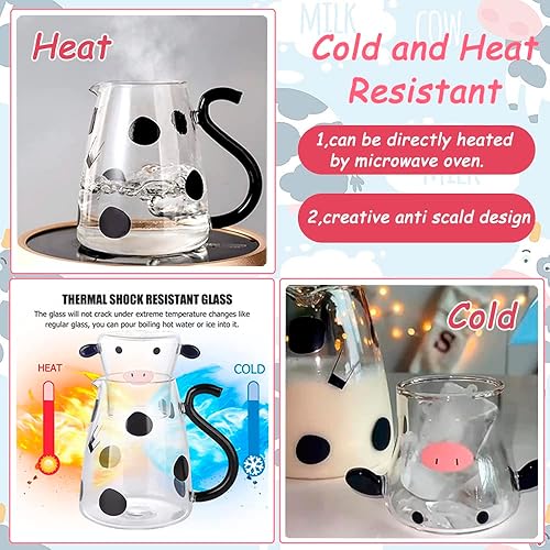 Miniatura 3 de Jarra de agua de vidrio con taza de cristal, juego de jarra de noche de vaca linda jarra de té de cristal, jarra de leche para bebida de medianoche,