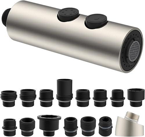 Repuesto de cabezal de grifo de cocina extraíble de metal con 15 adaptadores, cabezal rociador extraíble para fregadero, boquilla rociadora de 2