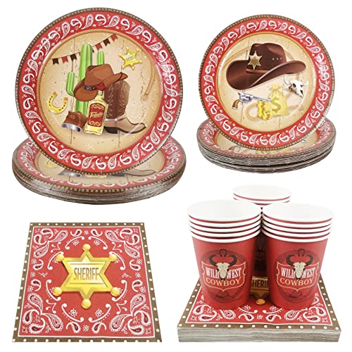 Cieovo Rodeo Western Cowboy Party Supplies Serves 16 Guest Includes Dinner Paper Plates Cups and Napkins Perfect for Western