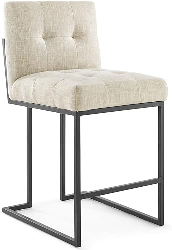 Modway Privy Taburete tapizado de tela de acero inoxidable negro, beige