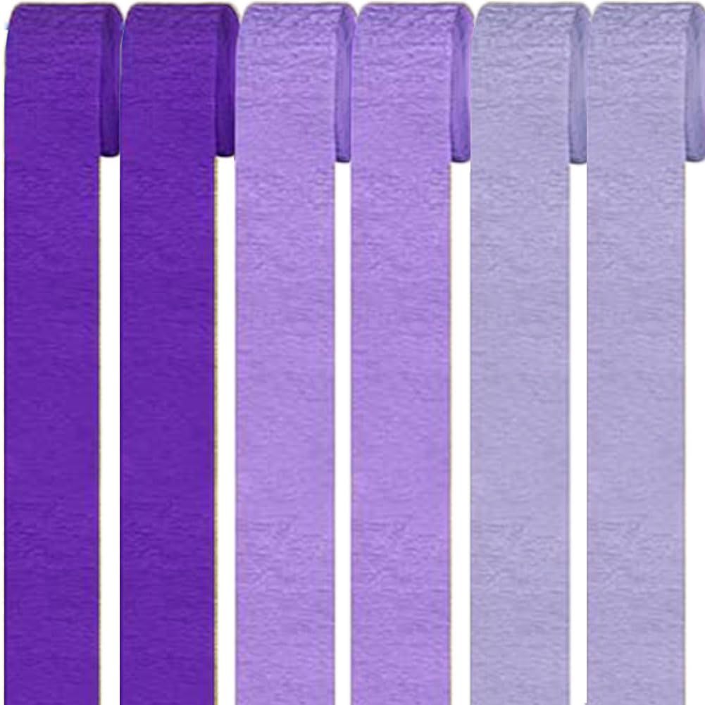 Qikaara 6 Rolls Purple Crepe Paper Streamers, 1.8 Inch x 82 Ft/Roll, 4.5 cm*25 m Background Snakes Craft Paper for Birthday, Party & Wedding Decorations
