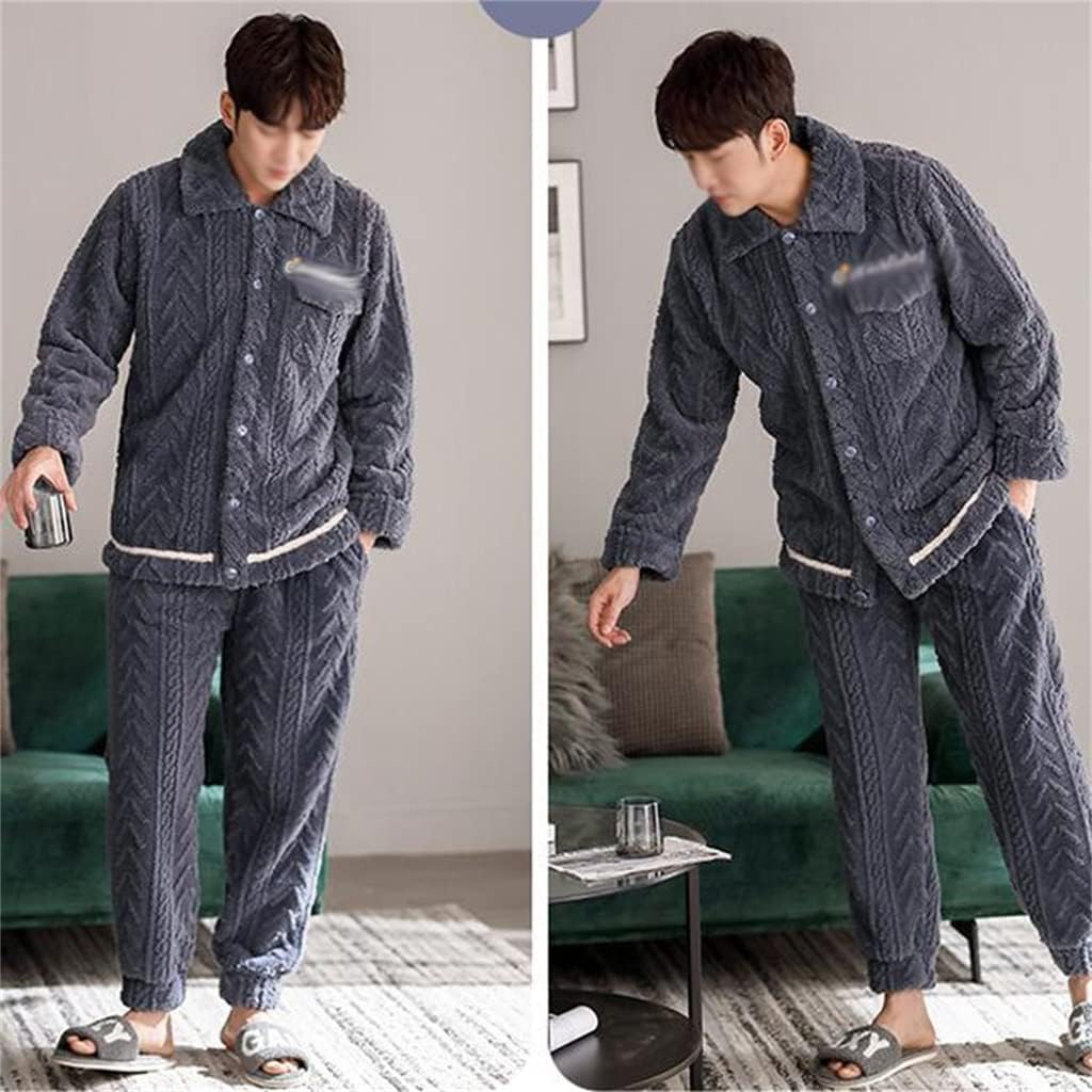 Lapel Men's Pajamas Winter Coral Velvet Thickened Home Wear Casual Can Be Worn Outside The Suit
